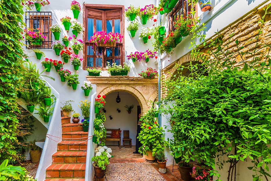 Traditional house and courts with flower in Cordoba, Spain