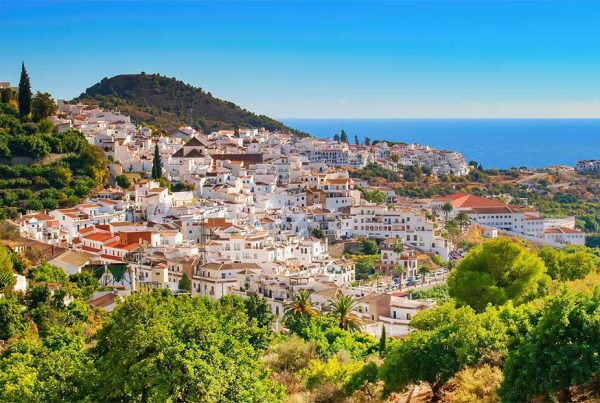 aerial view of famous white Spanish village Frigiliana in Andalusia, Spain