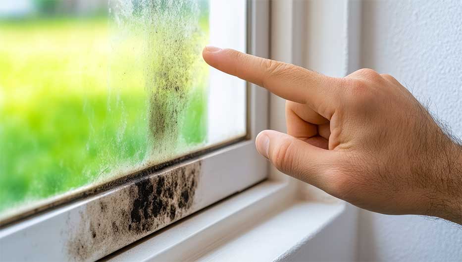 Building inspection black mould on window